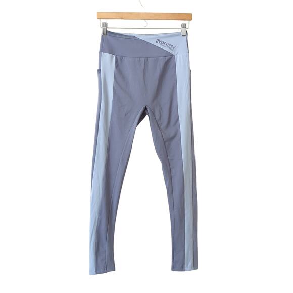 Gym Shark Womens Leggings Medium Color Block Purple Side Pockets High Rise Pants - Picture 1 of 6